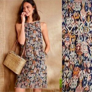 Garnet Hill Linen Dress Fringe Hem A-line Midi Dress